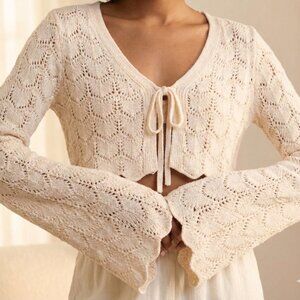 EUC Arizona Jean Co. Cream Open-Knit Cropped Shrug – Size S – Bell Sleeves